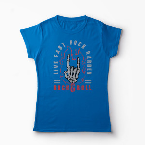 Tricou Rock & Roll Live Fast Rock Harder - Femei-Albastru Regal